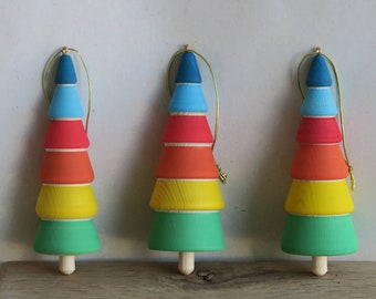 Handmade Set of 3 wooden multicolored tree ornaments, Handcrafted Modern Decor, Home Accents, Cute Collectibles by josefwoodturner