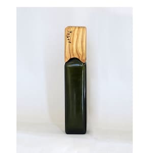 Handmade dark green square Olive Oil bottle with olive wood lid, olive oil cruet 250 ml original design by Josefwoodturner