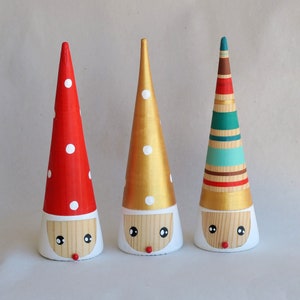 Handmade wooden Mini Gnomes SET of 3, Hand Painted Decor, Collectible Figurines, Unique Gift Gnomes, Holiday Xmas gifts, by josefwoodturner