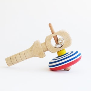Handmade Wood Spinning Top, red blue color, Wooden Eco Toy, Turned Spinning Top, Wood toy, old times toy, by Josef woodturner