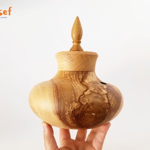 Unique wooden hollow form vase, decorative vase, wooden centerpiece, wooden potpourri vase, wooden vase with lid, by Josef Woodturner image 3