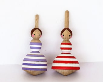Wooden Spinning Top ballerina in red or purple color, Wood Eco Toy, Spinning Top, Handmade Toy, ballerina toy, by Josef woodturner