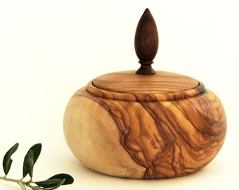 Wood box with lid in combination of olive wood oak wood and black mulberry (brown color) wood décor jewelry box  by Josef woodturner