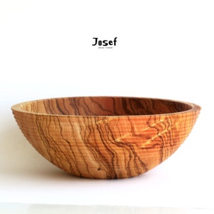 Handmade olive wood bowl, wooden salad bowl, olive wood bowl with decorative grooves, modern rustic bowl, by Josef woodturner