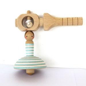 Handmade Wooden Spinning Top with light blue dress, Ballerina spinning top, Wooden Eco ballerina toy, mobility toy, by Josef woodturner