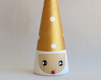 Handmade wooden Mini Gold Gnome, Hand Painted Garden Decor, Collectible Figurine, Unique Gift For Gnome Enthusiasts by josefwoodturner