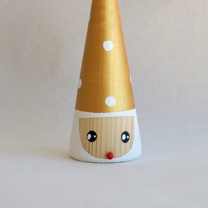 Handmade wooden Mini Gold Gnome, Hand Painted Garden Decor, Collectible Figurine, Unique Gift For Gnome Enthusiasts by josefwoodturner