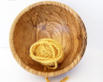 Handmade olive wood yarn bowl ideal gift for crocheting and knitting lovers