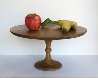 Alzata per torta in legno di quercia realizzata a mano, centrotavola rustico per matrimoni.