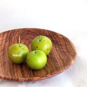 Handmade olive wood plate, wooden fruit plate, olive wood snack plate with beautiful grain, modern rustic plater, by Josef woodturner