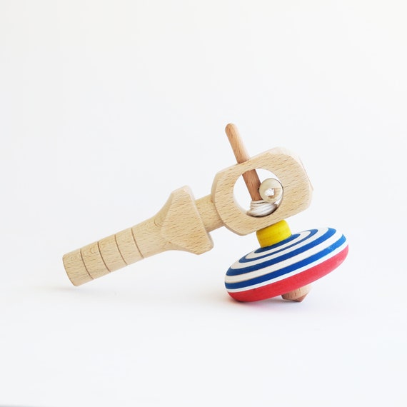 Antique Wood Pull Handle Spinning Toy Top Game Antique Wood Pull Handle Spinning Toy Top Game
