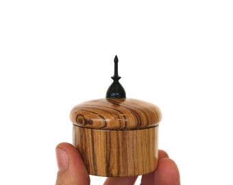 Handmade Olive Wood Ring Box, Ebony Finial, Tiny Keepsake Container