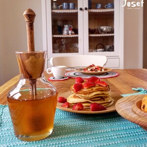 Glass and wood honey pot, honey vase with dipper, honey container, honey lovers gift 400ml or 13,5 OZ medium size image 2