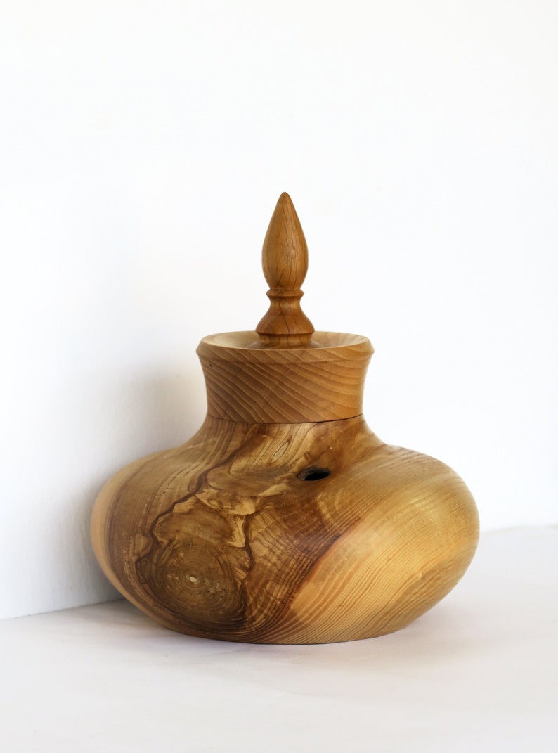 Unique wooden hollow form vase, decorative vase, wooden centerpiece, wooden potpourri vase, wooden vase with lid, by Josef Woodturner image 2
