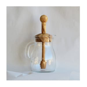 Glazen en houten honingkan, honingvaas met lepel, honingpot, cadeau voor honingliefhebbers, olijfhouten lepel [500 ml (1 lb) of 250 ml (0,5 lb)]