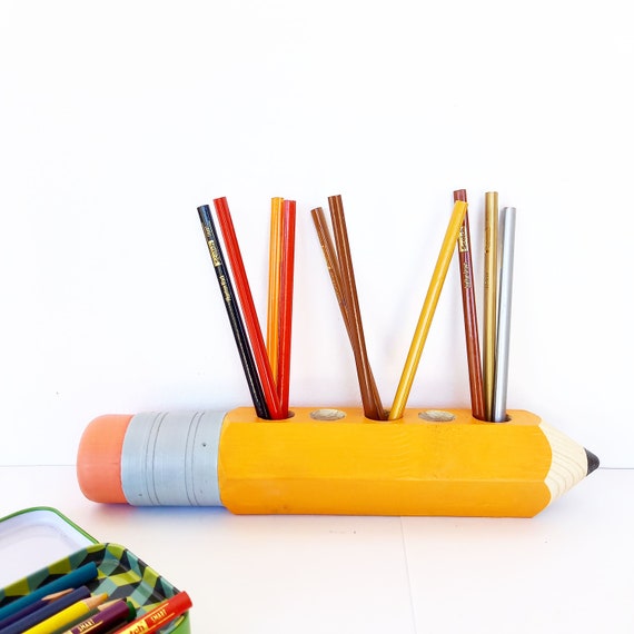 Porte-stylo en bois en forme de crayon, porte-crayon, porte-crayon, cadeau  de fin d'année, cadeau professeur, cadeau de rentrée scolaire -  France