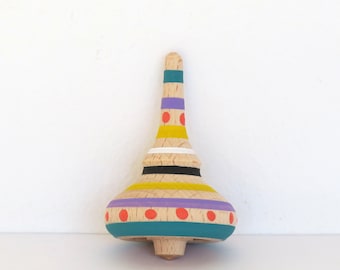 Handmade Beech Wood Spinning Top: Colorful Fidget Toy