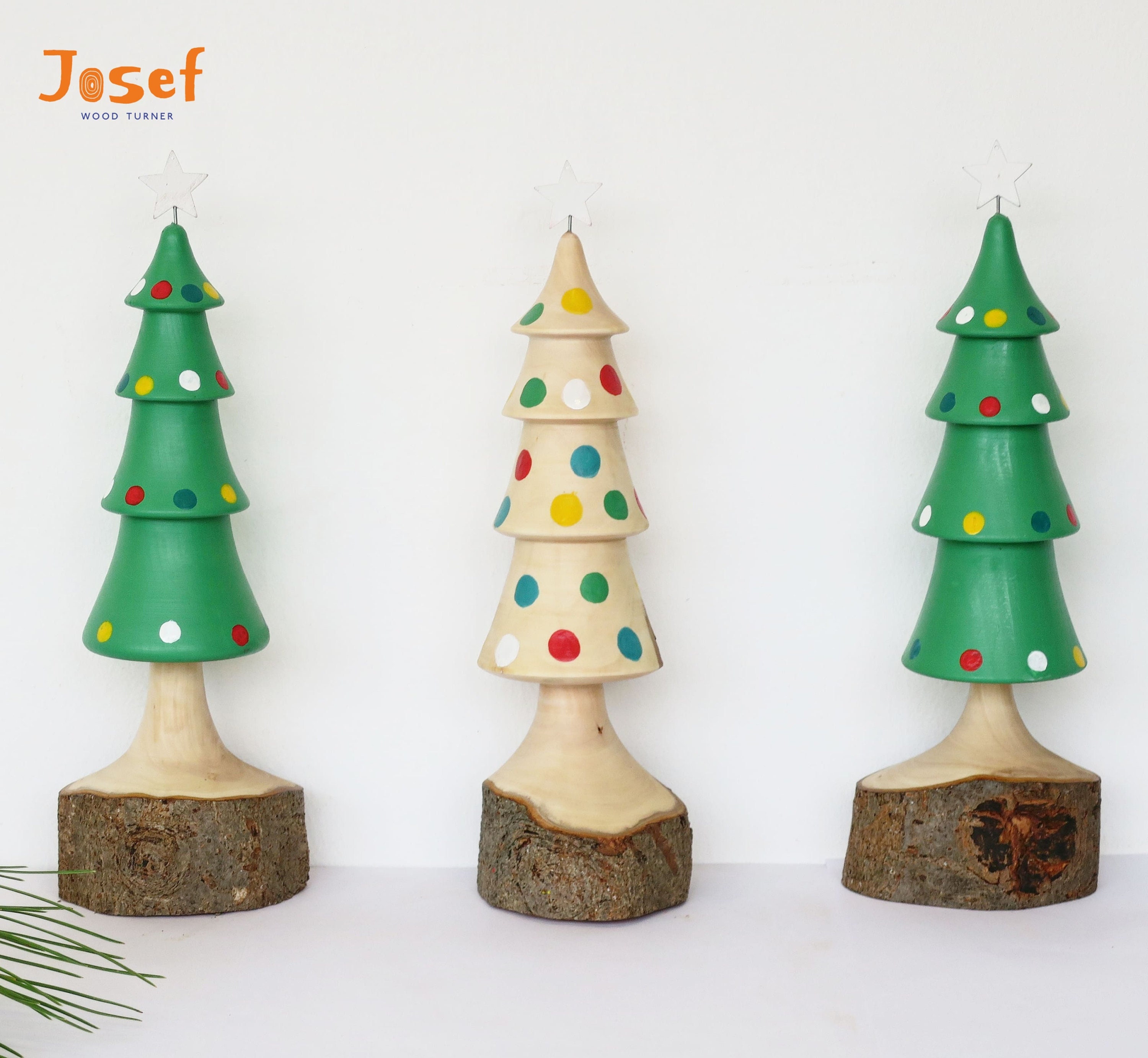 木製クリスマスツリーオーナメント：手作りのペイント木製装飾（10.5