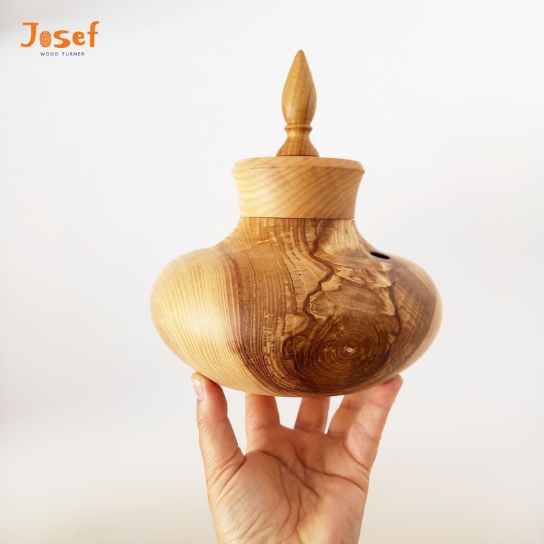 Unique wooden hollow form vase, decorative vase, wooden centerpiece, wooden potpourri vase, wooden vase with lid, by Josef Woodturner image 3