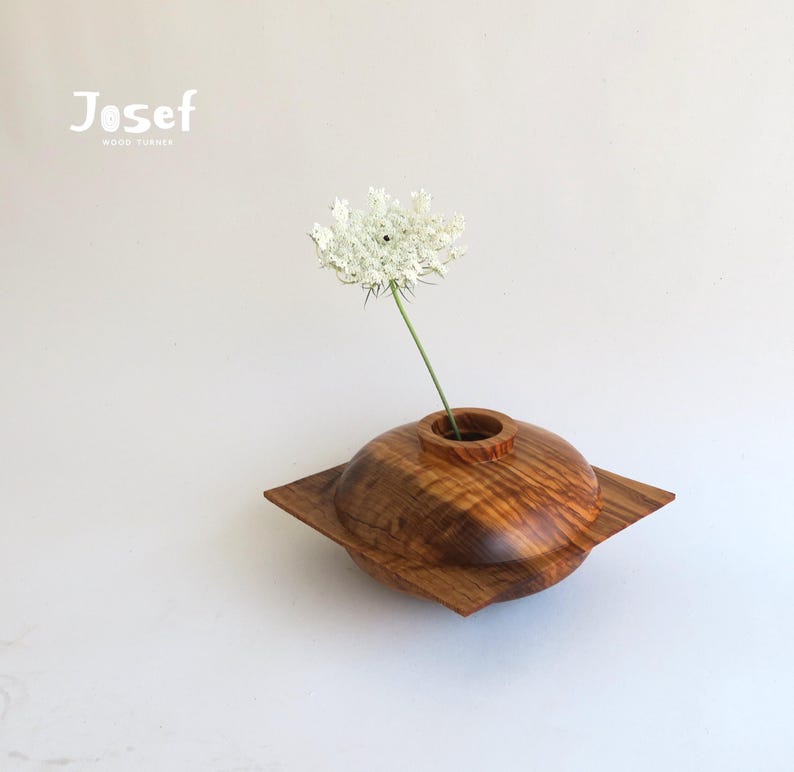Handmade Olive Wood Flower Vase: Rustic Modern Decor, Gallery Quality image 1