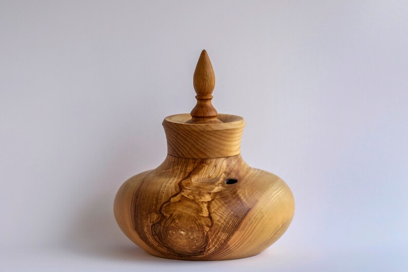 Unique wooden hollow form vase, decorative vase, wooden centerpiece, wooden potpourri vase, wooden vase with lid, by Josef Woodturner image 4