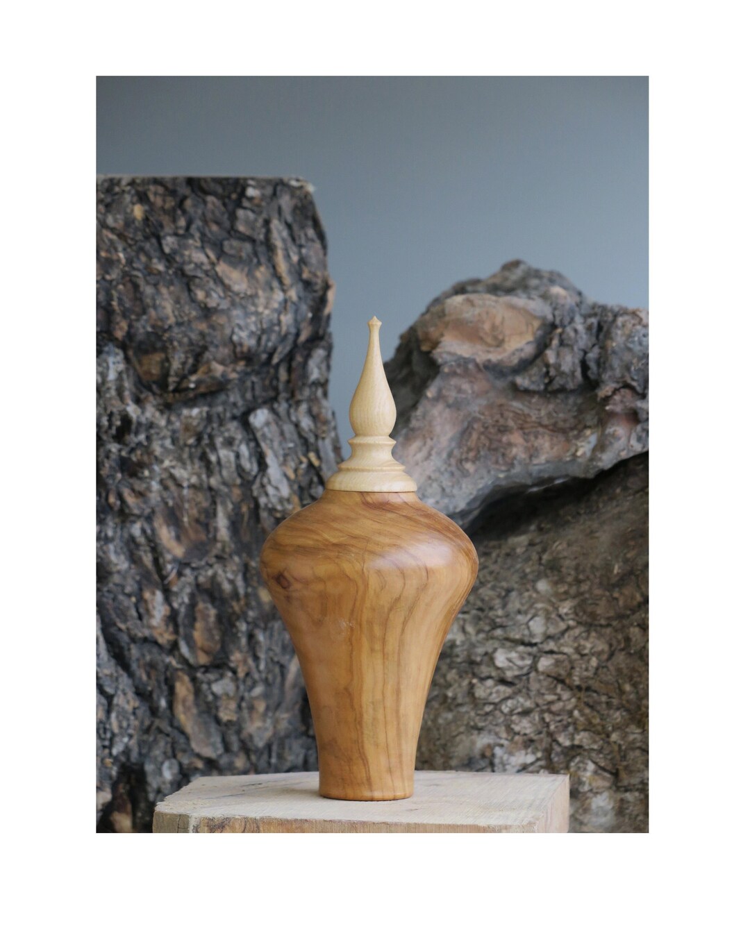 Handmade Small Wooden Vase With Lid, Hollow Form Vase, Olive Wood Decor