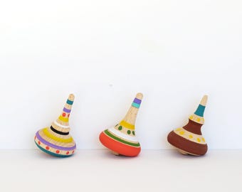 Handmade Wooden Spin Top Set, Beech Wood, Party Favors