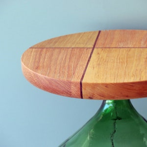 Upcycled old real vintage demijohn turned into a side table with the addition of a handmade wooden piece from combination of woods image 4