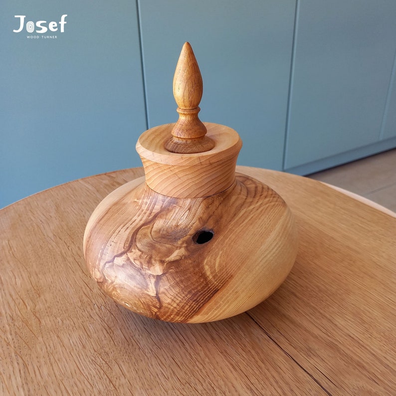 Unique wooden hollow form vase, decorative vase, wooden centerpiece, wooden potpourri vase, wooden vase with lid, by Josef Woodturner image 5