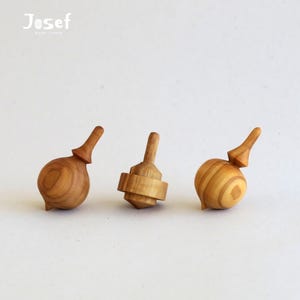 Tiny Olive Wood Spinning Tops - Set of 3 - Handmade Toys