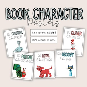 Book Character Posters, editable, motivational quotes
