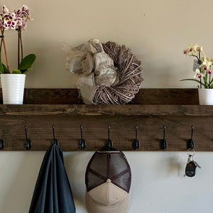Wooden Coat Rack with Shelf | Key Holder | Entryway Organization | Leash Holder | Towel Rack