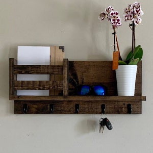 Entryway Key Organizer with Mail Slot, Coat rack with shelf, Mail holder with coat hooks, Mail and key holder gift for her