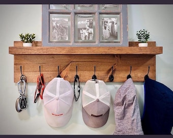 Elegant Wooden Wall Coat Rack with Decorative Shelf – Handmade Entryway Storage Solution