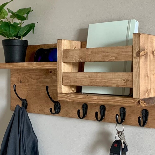 Entryway Shelf Key Holder Wall Vase Shelf With Hooks Etsy