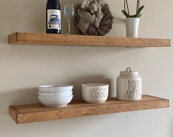 Wood Floating Shelf 2 Inch Thick | 10 Inch Deep | Rustic Shelving | Farmhouse Shelves