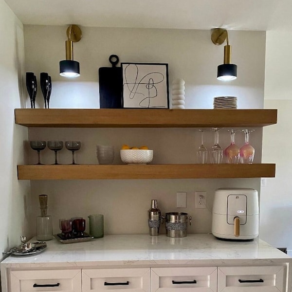 Kitchen Floating Shelves, Floating shelf with brackets, Bathroom shelves, Floating wood shelves, Chunky shelves, Thin shelf