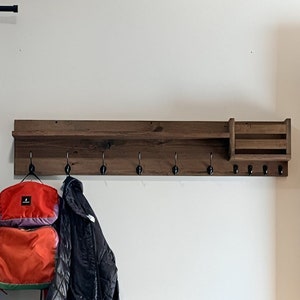 Entryway Mail Organizer with Hooks and Shelf | Key Holder | Coat Rack