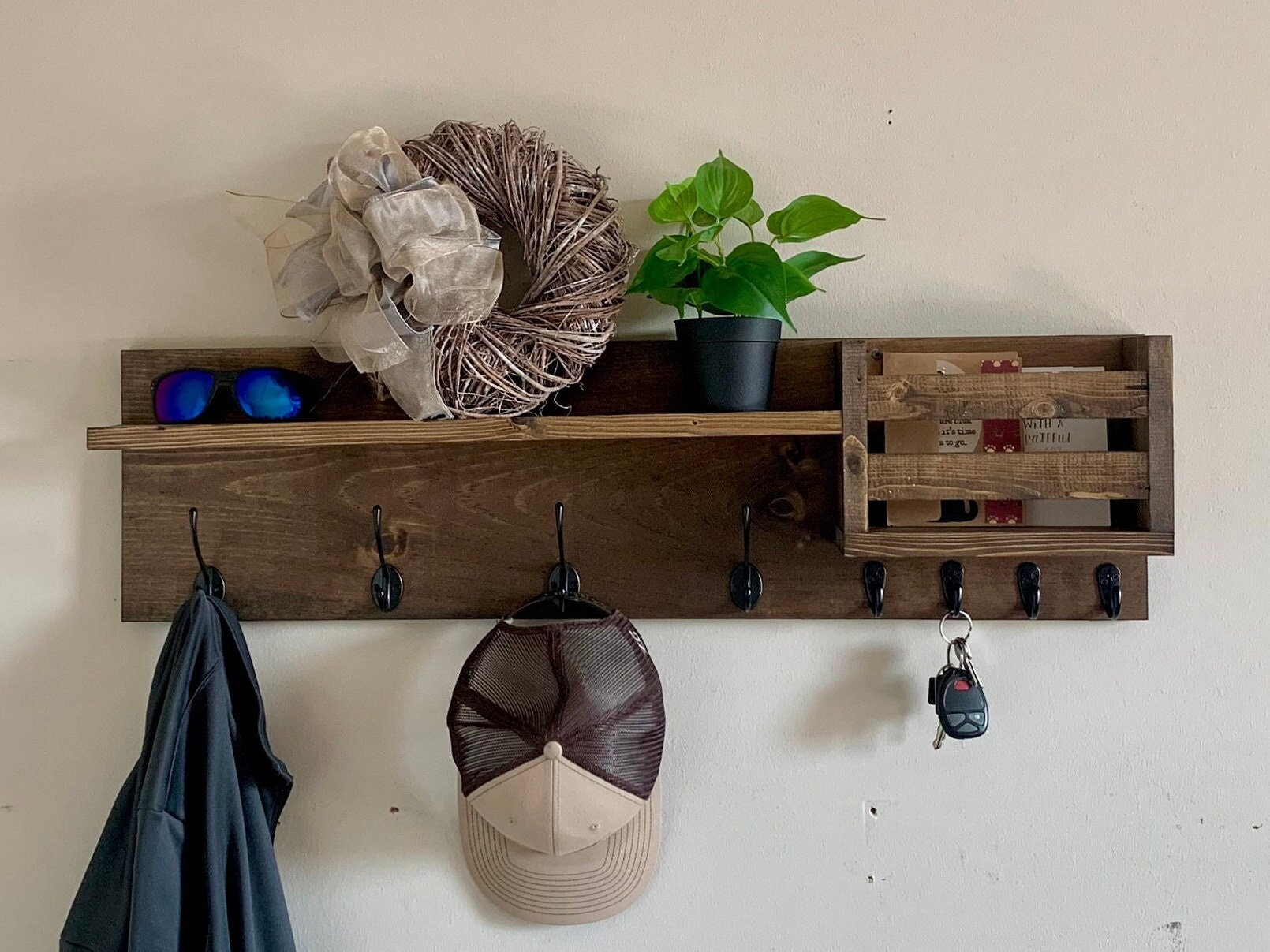 Entryway Mail Organizer With Hooks and Shelf | Coat Rack | Key Holder ...