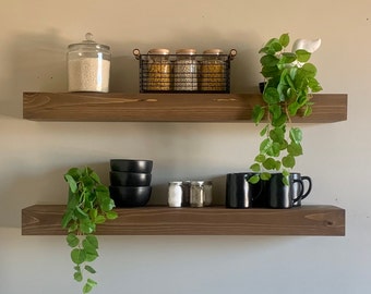 Solid Handmade Chunky White Pine Floating Shelf with Metal Brackets