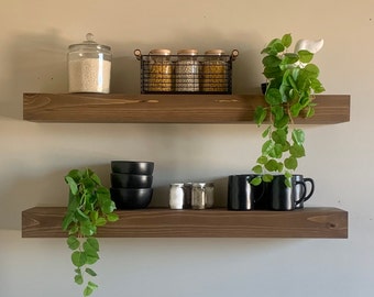 Heavy-Duty Floating Shelf, Solid white pine with metal brackets, 3.5" thick shelves, Chunky shelving, Rustic kitchen shelf, Handmade