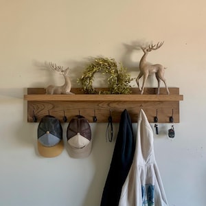 Wooden Coat Rack with Shelf: Entryway Organizer, Wall Mounted Key Holder
