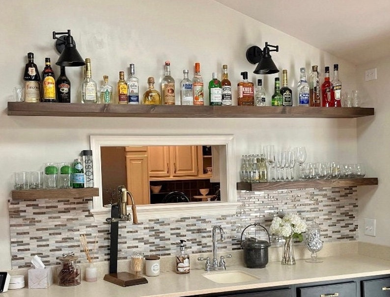 floating shelves for liquor bar