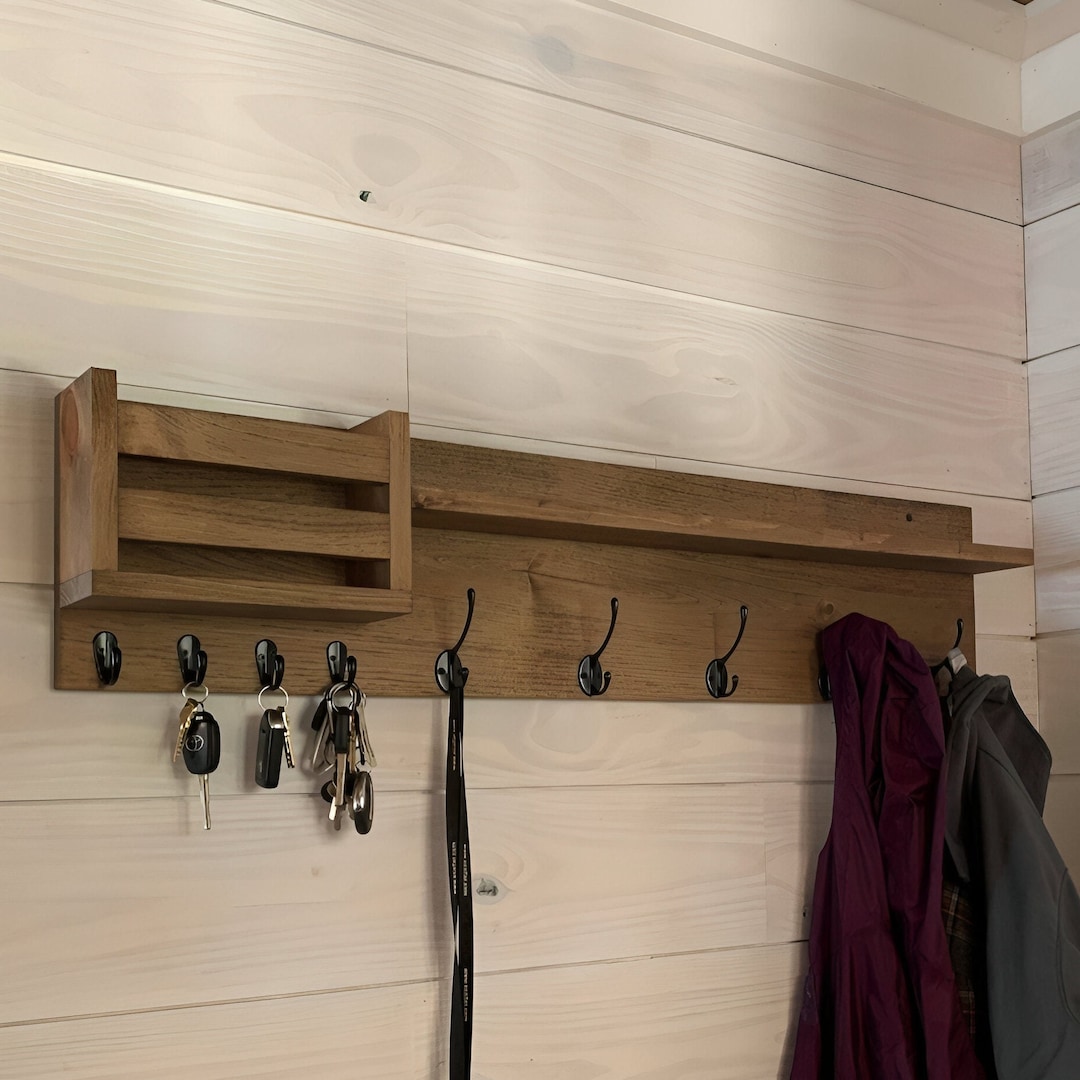 Entryway Mail Organizer With Hooks and Shelf | Coat Rack | Key Holder ...