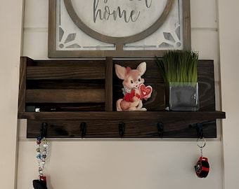 Handmade Entryway Key and Mail Organizer with Coat Hooks