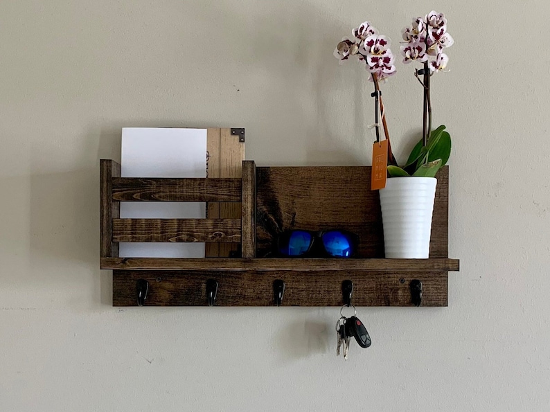 Entryway Mail Organizer With 5 Hooks and Shelf Etsy