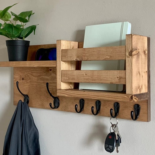 Simply Rustic Mail Organizer Shelf With Basket and Key Hooks Etsy