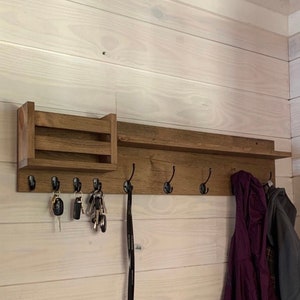 Entryway Mail Organizer with Hooks and Shelf | Coat Rack | Key Holder