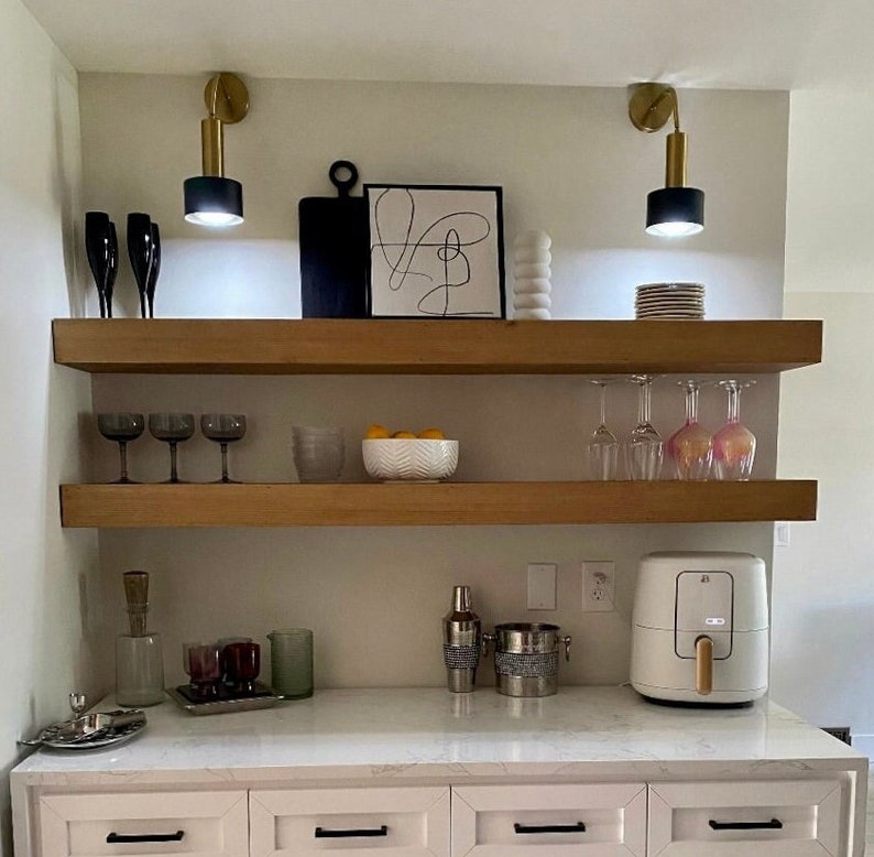 Floating shelf in kitchen with modern decor