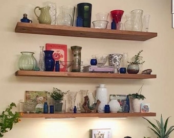 Rustic Solid Wood Floating Shelves: Heavy Duty Wooden Shelving